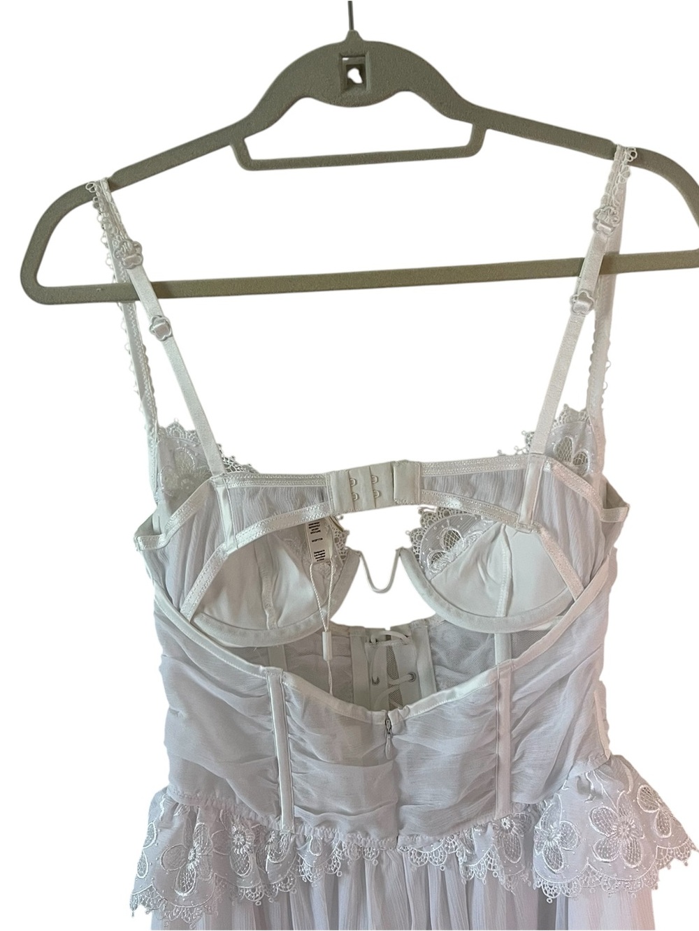 For Love & Lemons Farmhouse Lace Slip Mini Dress White Corset Bodice NWT Medium - Picture 12 of 14